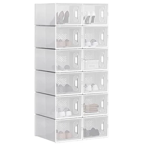 WOLTU Schuhregal mit 12 stapelbaren Schuhboxen - Praktisches Schuhregal mit 12 stapelbaren Boxen (B25xH19xT35 cm) für eine ordentliche und übersichtliche Schuhaufbewahrung. Ideal für schnellen Zugriff und platzsparend dank einfacher Montage.