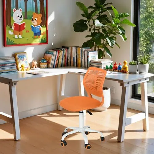 FurnitureR Kinderstuhl höhenverstellbar für Schreibtisch, ergonomischer bunter Jugendstuhl mit Rückenlehne & Armlehnen, Drehstuhl mit 5 Rollen, für Kinder 3–10 Jahre, bis 100 kg belastbar
