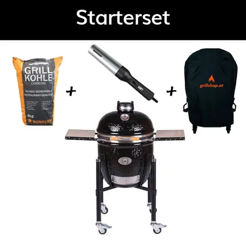 Monolith Classic PRO SERIE 2.0 BLACK Holzkohle Grill Smoker - Grills, inkl. Gestell & Seitentischen, mit Smart Grid Rost System für perfektes Grillen und Smoken, GURU Ready für elektronische Temperatursteuerung.