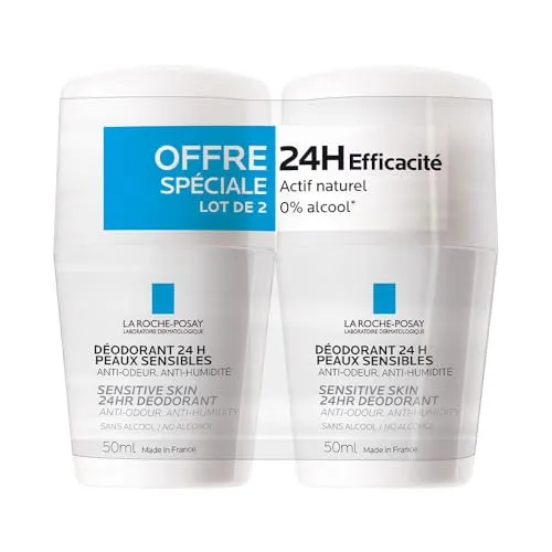 La Roche-Posay, Physiologisch, physiologisches Deodorant, natürliche Wirkstoffe, ideal für empfindliche Haut, 24-Stunden-Wirkung, ohne Alkohol, 2 x 50 ml