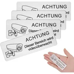 Videoüberwachung Schild Set 4 Stück 8.5x3 cm - Selbstklebend aus Aluminium - Sonstige Kategorie: Wetterfest und langlebig, ideal für Sicherheitsbewusstsein in Wohn- und Geschäftsbereichen.