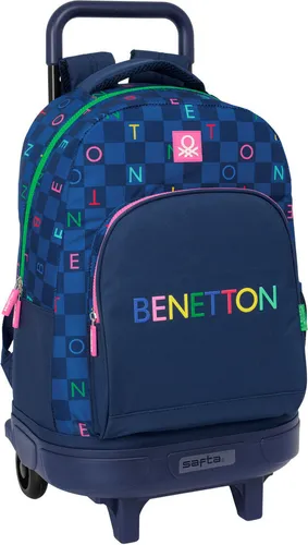 Schulrucksack mit Rädern Benetton Damero Marineblau 33 x 45 x 22 cm