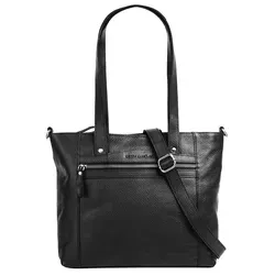 Betty Barclay Damen Leder Shopper, schwarz - Eleganter Handtaschen Shopper aus echtem Leder mit gepolstertem Laptopfach und viel Stauraum. Ideal für Büro, Einkauf oder Geschäftsreise. Abnehmbarer Schultergurt für vielseitige Tragevarianten.