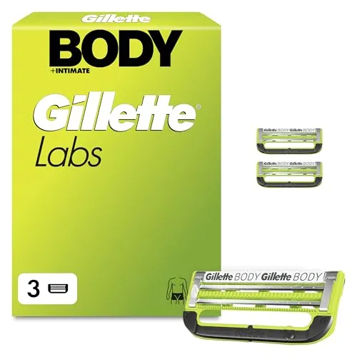 Gillette Labs Body & Intimate Rasierklingen, 3 Original Ersatzklinge, Grün