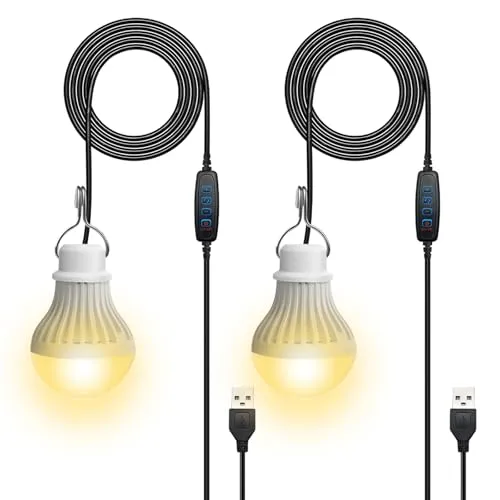 USB LED Campinglampe, 2 Stücke wiederaufladbare glühbirne 7W, Zeltlampe Dimmbar 3 Leuchtmodi 2700-5000K, Notlicht mit Haken, Batteriebetriebene Camping Licht Tragbare Outdoor Laterne für Camping