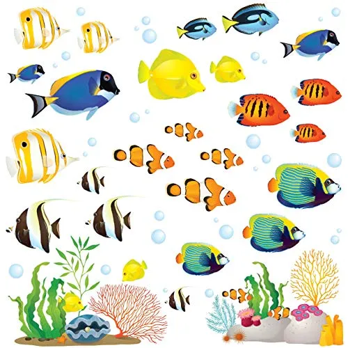 DECOWALL DS-8035 Tropischer Fisch Wandaufkleber Wandtattoo Fisch Ozean Fische Seetang Wandsticker Abnehmbar für Kinder Kinderzimmer Babyzimmer Schlafzimmer Wohnzimmer Badezimmer Wanddeko