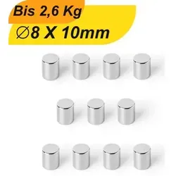 Stück Neodym Magnet 8mm x 10mm Supermagnete hohe Haftkraft Scheibenmagnet 10