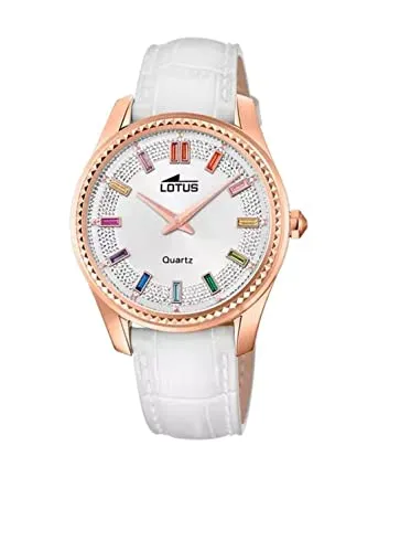 Lotus Damen Uhr Analog aus Weißem Leder - Quarzwerk - Mineralglas hochresistent - 5 ATM wasserdicht - Elegant, klassisch und Vintage - Special Prices 18901/1