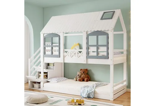 REDOM Etagenbett Etagenbett,Kinderbett,Funktionsbett (Etagenbett, mit Stauraumtreppe, 90x200cm), Ohne Matratze