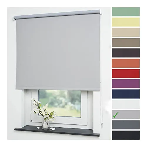 Liedeco® Kettenzug-Rollo 142 x 180 cm - Verdunkelnd und Blickdicht - Seitenzug-Rollo in hellgrau, lichtundurchlässig und ideal für modernen Wohnraum; einfache Montage und individuell einstellbare Auszugshöhe für optimalen Lichtschutz.