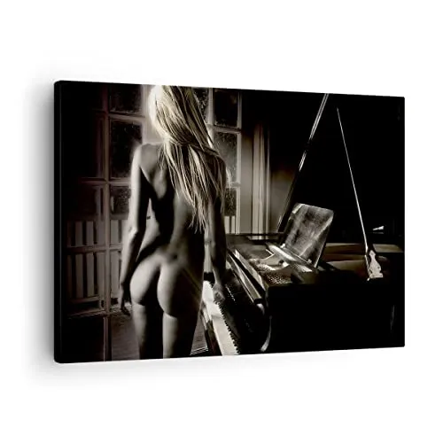 Bilder auf Leinwand Frau Nackt Geheimnis Leinwandbild mit Rahmen 70x50cm Wandbilder Dekoration Wohnzimmer Schlafzimmer Küche Deko Klein Wanddeko Bild Wand Kunstdruck Art Wall Decor Canvas AA70x50-0114
