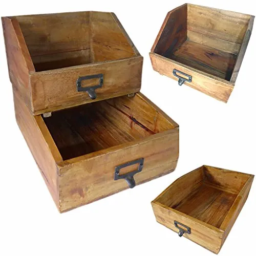 LS-LebenStil Holz Vintage Apotheker Schublade Napoli Braun - 33x24cm Stapelbar - Massive Verarbeitung - Besteckkasten Besteckkorb Küchenorganizer Organizer Büro Schreibtisch Antik Aufbewahrungsbox