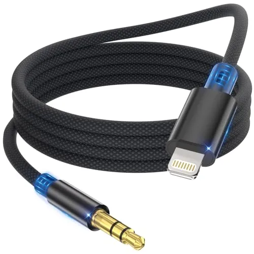 Produktbild Deuomerk Aux Kabel Auto 1.2M für iPhone, [MFi Zertifiziert] 3,5 mm Aux Auf Lightning Kabel HiFi Audio Cable Kompatibel mit iphone 14/13/12/11/X/8/7 für Auto/Kopfhörer/Lautsprecher, Schwarz