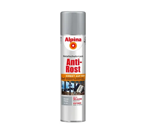 Alpina 3in1 Metallschutzlack Spray 0,4L hellgrau glänzend - Hochwertiger Rostschutzlack für Metalloberflächen. Ideal für den Außenbereich mit glänzender Finish. Einfach anzuwenden mit Pinsel, Rolle oder Sprühgerät. Trocknet schnell und ist überstreichbar.