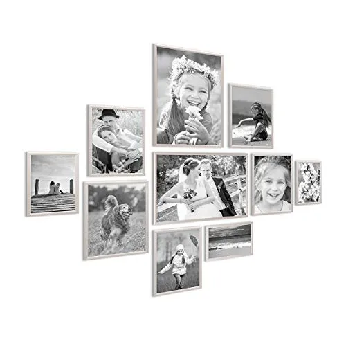 PHOTOLINI Alu-Bilderrahmen-Set Silber, 10er Set - Bilderrahmen für Poster, modernes Design aus bruchsicherem Acrylglas, ideal zum Aufhängen und Aufstellen, inklusive Zubehör für schnelles Anbringen.