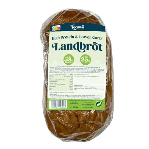 Locawo High Protein & Low Carb Landbrot | Eiweißbrot | Voller Getreidegeschmack | Vegan | ideal für eine eiweißreiche, kalorien- und zuckerreduzierte Ernährung