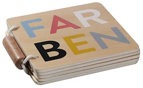 Kindsgut Holzbuch, Babybilderbuch mit schönen Motiven aus Holz, hochwertige Qualität, Schlichtes Design und dezente Farben, für Babys und Kleinkinder, schönes Geschenk, Farben