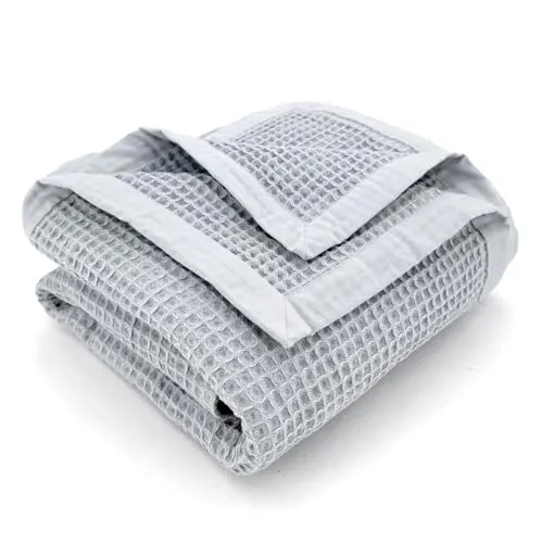 heimtexland ® Wohndecke Waffelpique leichte Sommerdecke Sofadecke 100% Baumwolle Kuscheldecke 150x140 cm atmungsaktiv temperaturausgleichend Typ914 grau - 1 Stück