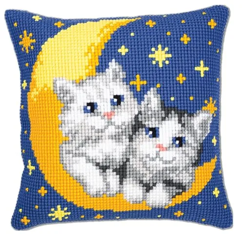 Produktbild Vervaco PN-0008678 Stickkissen Motiv Kätzchen auf dem Mond