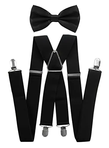 axy® Hochwertige Herren Hosenträger mit Fliege in schwarz von axy
