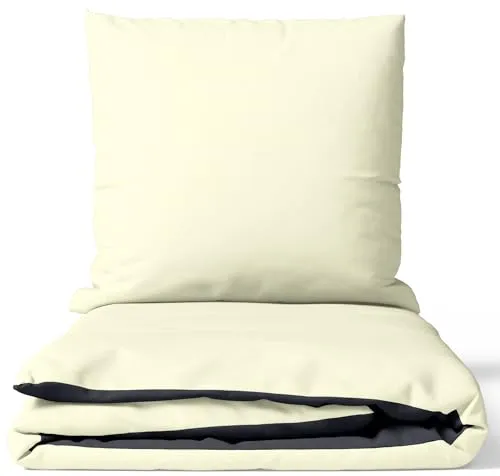 Leonado Vicenti Hochwertige Feinbiber Bettwäsche Silber/Beige 155x220 cm - 100% Baumwolle, Einfarbig und Wendbar, Bettbezug mit verdecktem Reißverschluss