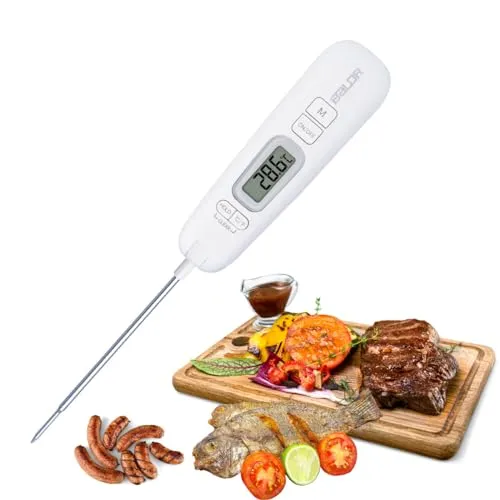 BALDR Digitales Grillthermometer, Fleischthermometer Kuchenthermometer mit Timer, Bratenthermometer Kochthermometer, mit 2 Sekunden Instant Read-Out fur Kuche, Grill, BBQ, Essen