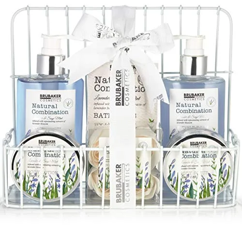 BRUBAKER Cosmetics Beauty Pflegeset - mit Lavendel & Salbei Minze Extrakten - Geschenkset im Badregal Weiß