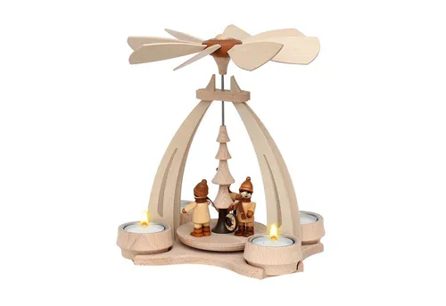 Dekohelden24 Weihnachtspyramide Pyramide aus Buchenholz 3 Laternenkinder, ca. 24 cm