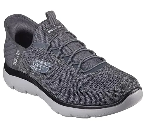 Skechers Summits Key Pace Herren Slip-In Sneaker Dunkelgrau/Schwarz - Bequeme Slip-In Sneaker für Herren mit flexiblem Design und exklusivem Fersenkissen. Ideal für sportliche Aktivitäten oder den Alltag, maschinenwaschbar und vielseitig einsetzbar.