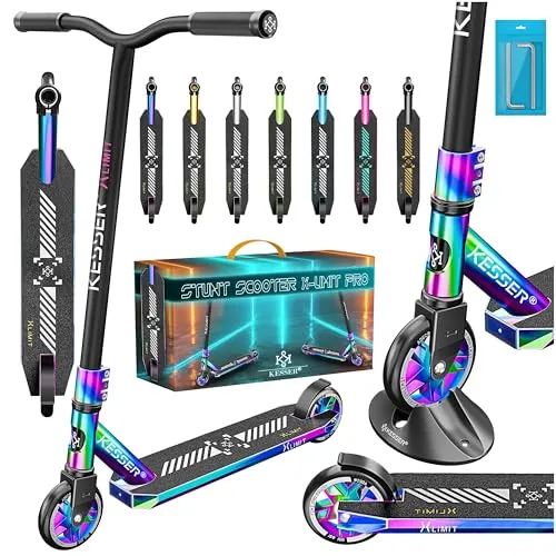 KESSER Stunt Scooter X-Limit-Pro mit 360° Lenkung, Rainbow - Roller / Kickboards – Der KESSER Stunt Scooter bietet eine verstellbare Lenkerhöhe und ist ideal für Kinder ab 6 Jahren, mit einem maximalen Benutzergewicht von 100 kg.