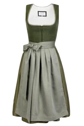 Edelnice Midi Dirndl Anni aus Leinen in Grün mit Schürze in grün von Edelnice Trachtenmode