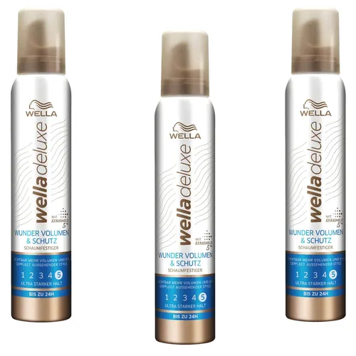 3x 200ml Wella deluxe Wunder Volumen & Schutz Schaumfestiger ultra Starker Halt