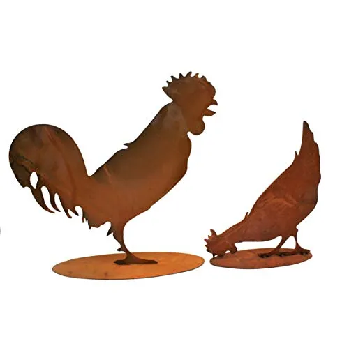 Rostikal Edelrost Gartendeko Huhn 27 cm und Hahn 35 cm Vintage Deko Set Rost Tierfiguren Shabby Chic Deko