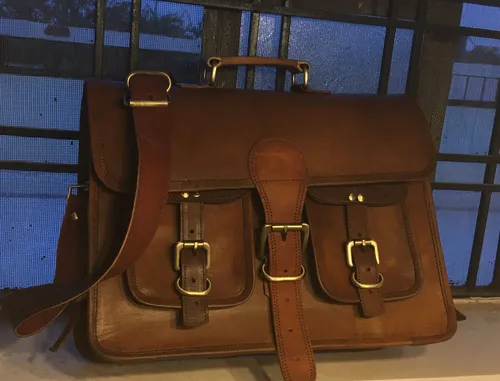 Groß Premium Qualität Leder Laptop Tasche Herren Kuriertasche Riemen Schulranzen