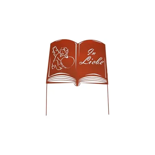 UNUS Grabstecker Buch In Liebe Trauerdekoration Grabschmuck Metall Rost Grabdeko für Gestecke - Grab zum stecken frostbeständig wetterfest