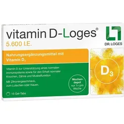 vitamin D-Loges 5.600 I.E. Wochendepot - Gel-Tabs - Nahrungsergänzungsmittel mit 5.600 I.E. Vitamin D3 in leckeren Gel-Tabs. Ideal für die wöchentliche Versorgung, einfach zu kauen oder zu lutschen. Perfekt für die Unterstützung Ihrer täglichen Ernährung.