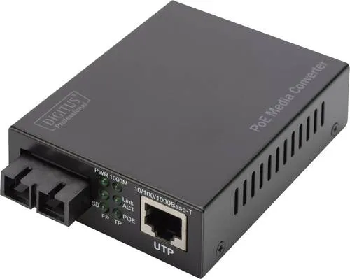 Digitus DN-82160 SC Duplex Medienkonverter - Repeater Transceiver für die einfache Migration von Glasfasersignalen mit Reichweiten von mehreren Kilometern, ideal für flexible Netzwerklösungen.
