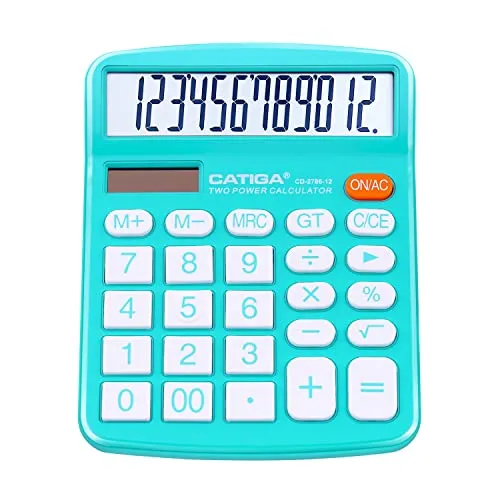 CATIGA Tischrechner 12-stelliger mit großem LCD-Display, sensitiven Tasten, Solar und Batteriebetrieb, Kompakt, leistungsstark und vielseitig, Standardfunktion für Büro, Haus, Schule, CD-2786