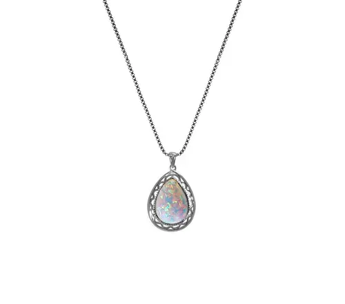 Edellis Kette mit Anhänger Weißer, Blauer Opal Tropfen-Halskette aus 925 Sterling Silber