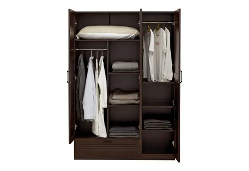 [en.casa] Kleiderschrank Finning 3-türig mit 2 Kleiderstangen - Kleiderschrank mit elegantem Design, bietet viel Stauraum durch 2 Kleiderstangen, 7 Fächer und 1 Schublade - ideal für jede Einrichtung.