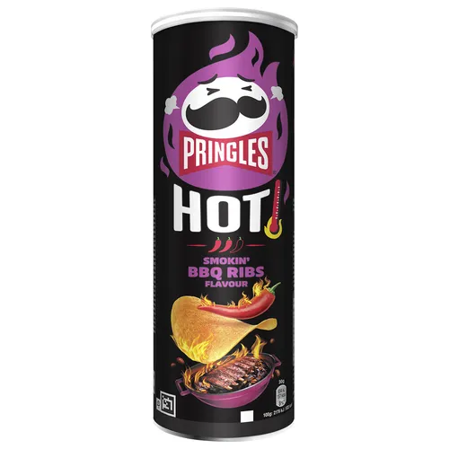 Pringles Hot Smokin BBQ Ribs Stapelchips - Chips mit intensivem Spicy Barbecue Geschmack, perfekt für Snackliebhaber und Grill-Fans.