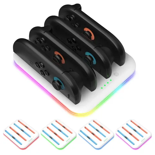 Nintendo Switch 2 4-fach Controller Ladestation mit RGB-Beleuchtung - Praktische Ladestation für Nintendo Switch 2, bietet Platz für 4 Controller, rutschfestes Design und stilvolle RGB-Beleuchtung für ein modernes Gaming-Erlebnis.