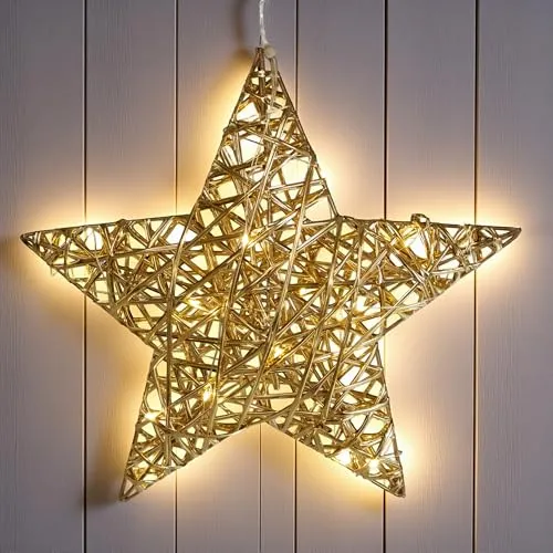 LED Leuchte gold zum Hängen - Weihnachtsdeko mit Timer - Wunderschöne goldene Leuchtfigur für den Innenbereich, erhältlich in 3 Modellen. Mit warmweißem Licht und praktischem Timer für stimmungsvolle Adventsdekoration.