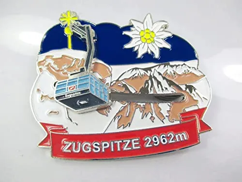 Zugspitze Bayern Metall Magnet Souvenir mit Gondel Schieber Germany