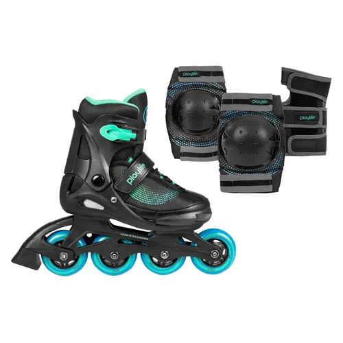 Playlife Inlineskates Joker mit Schutzset - Inliner für Einsteiger, größenverstellbar und inklusive Knie-, Ellenbogen- und Handgelenkschützer für sicheren Fahrspaß.