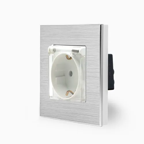 Steckdose Schuko mit Schutzdeckel Klappdeckel UP Aluminium Silber Luxus-Time