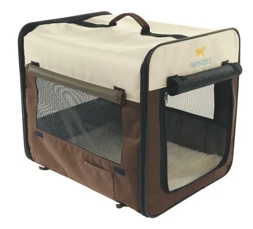 Ferplast Hunde Transportbox, Faltbare Hundehütte, wasserabweisend, tragbar, transportabel, Metallrahmen, Griffen, Taschen, Größe M, 60 x 42 x h 42 cm.