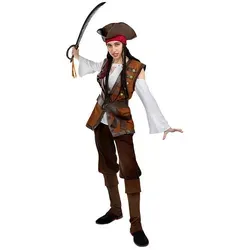 Metamorph Piraten-Kostüm Verfluchte Karibik Piratin Kostüm für Frauen, Captain Jacky macht sich bereit zum Entern braun XS
