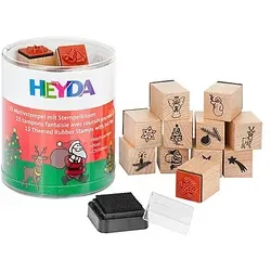 Heyda Motivstempel Weihnachten, 1,5 x 1,5 cm, 16-teilig, Weihnachtsmotive, mit Stempelkissen