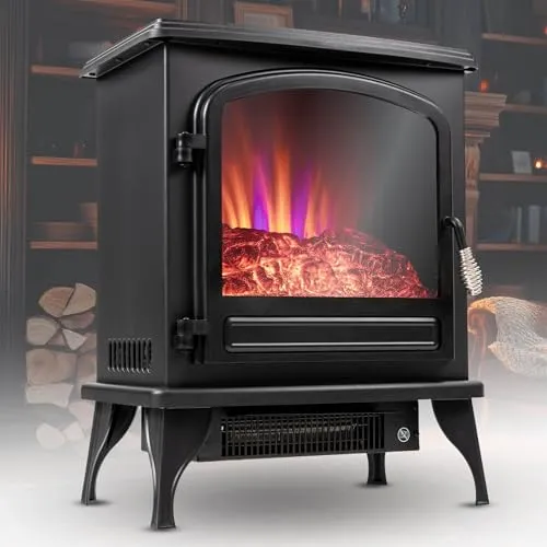 Heidenfeld Elektrokamin EK100 | 𝟯 𝐉𝐀𝐇𝐑𝐄 𝐆𝐀𝐑𝐀𝐍𝐓𝐈𝐄 - 2000 Watt - Energiesparende LEDs - Glasfront - 2 Heizstufen - 3D Flammeneffekt Kaminfeuer - Kaminofen Bis 30 m² (Schwarz 2.0)